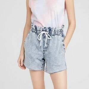 Blank NYC Acid Wash Denim Paperbag Waist Shorts Womens 26 Drawstring